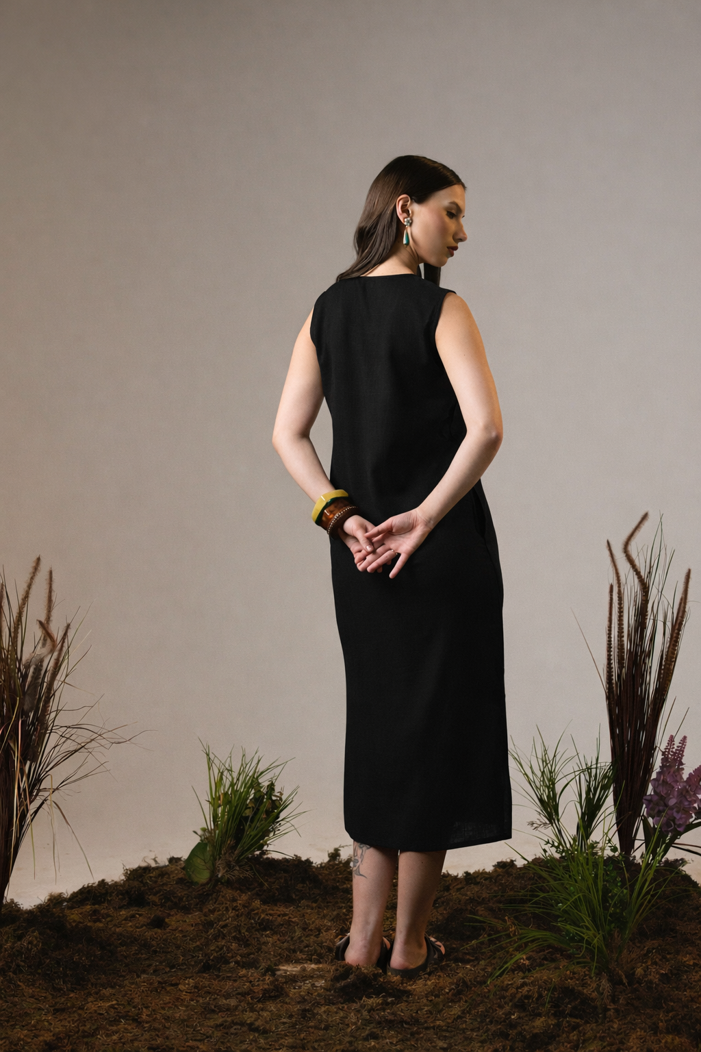 Black linen maxi dress
