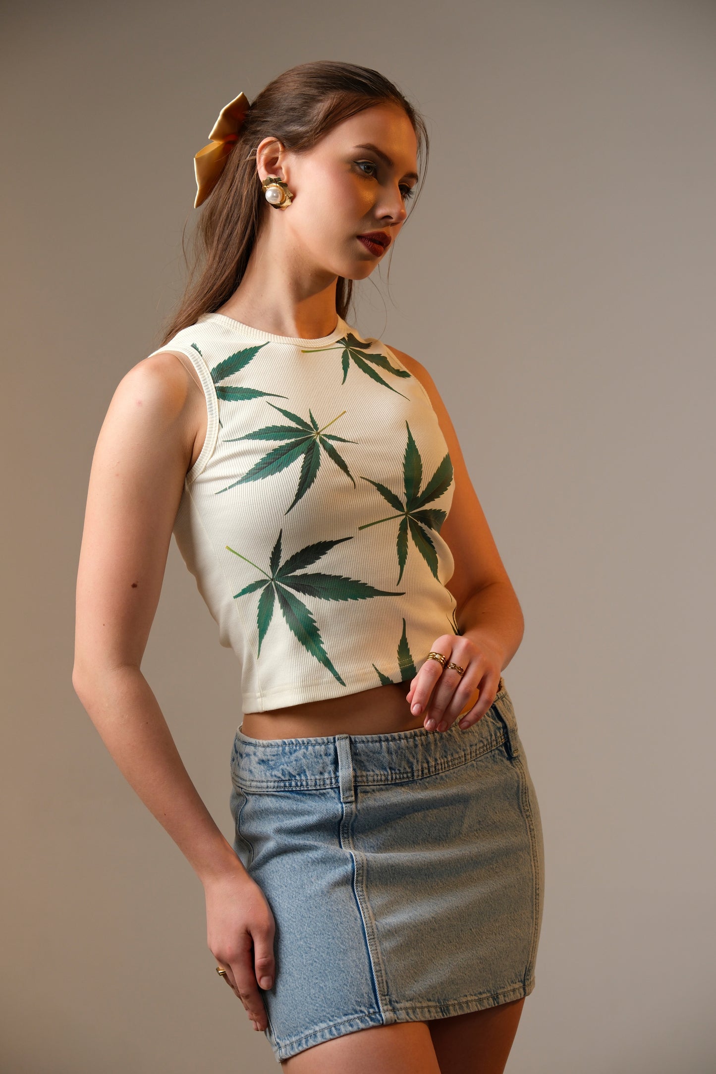 Green Leaf Print Tank Top