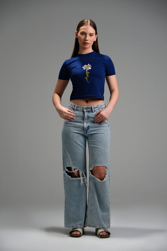 Flower Embroidery Crop Top