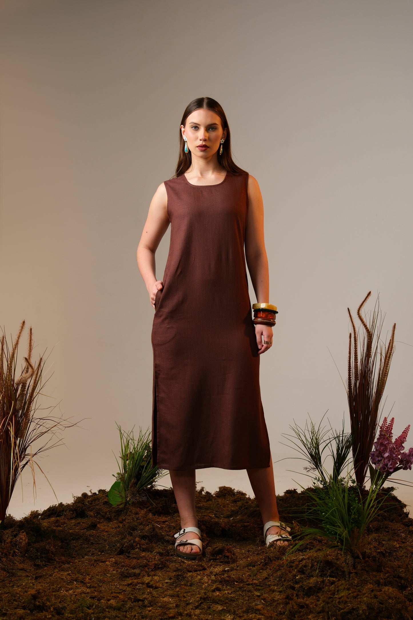 Earth Essence Linen Maxi Dress