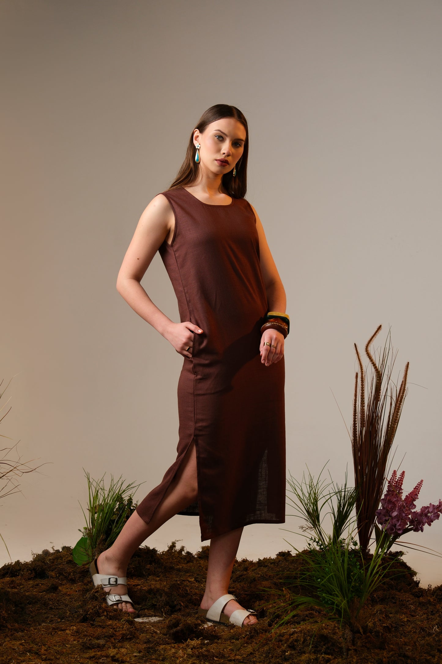 Earth Essence Linen Maxi Dress