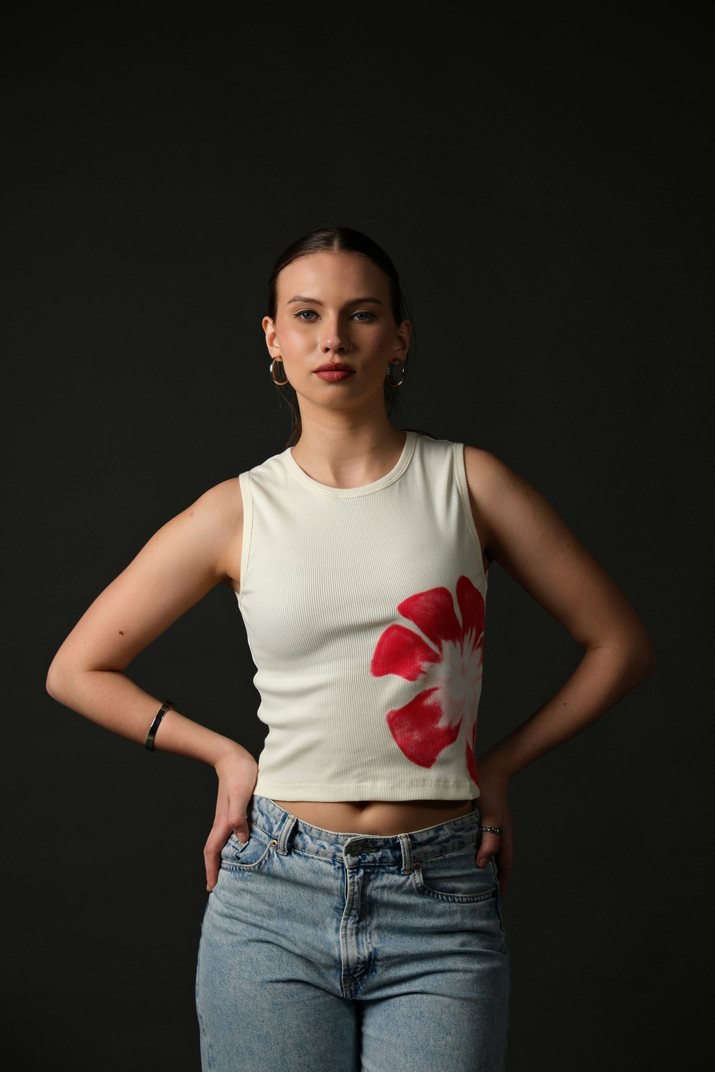 Pink Flower Print Tank Top