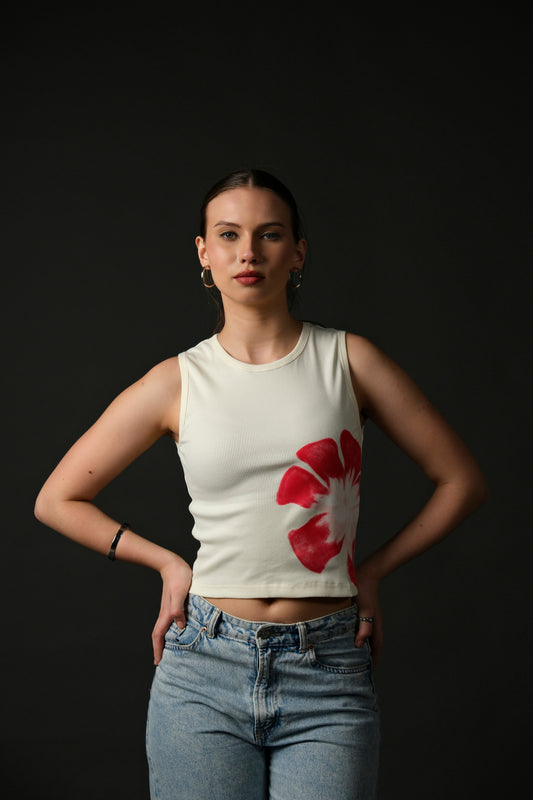 Pink Flower Print Tank Top