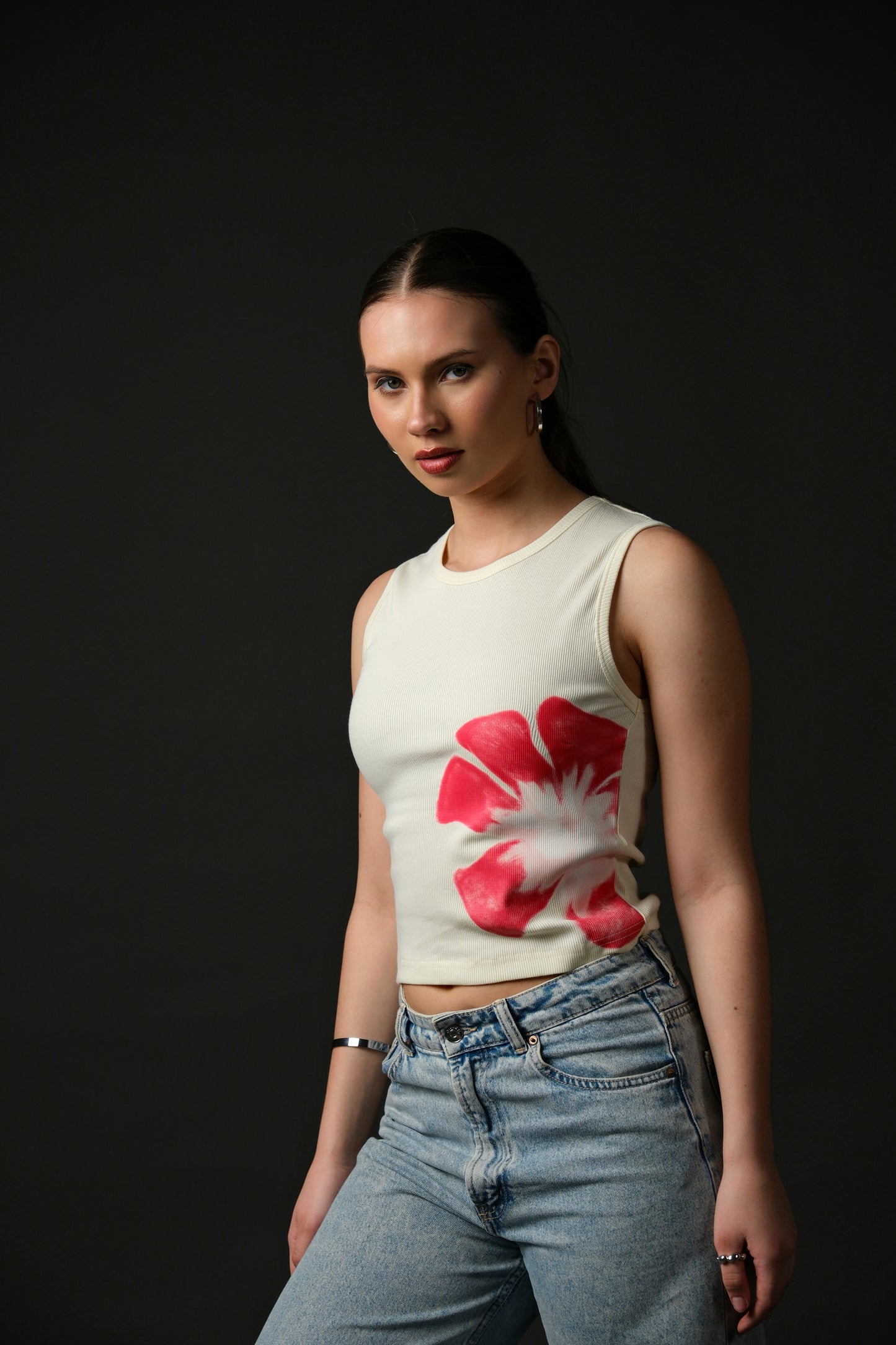 Pink Flower Print Tank Top