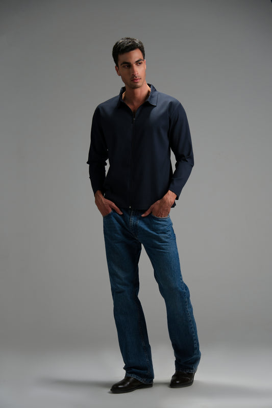 Navy Blue Zipper Shirt