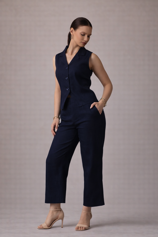 Navy Blue Linen Co-ord Set