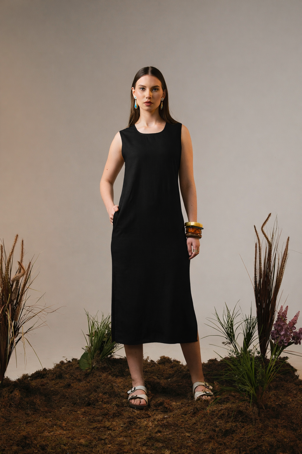 Black linen maxi dress